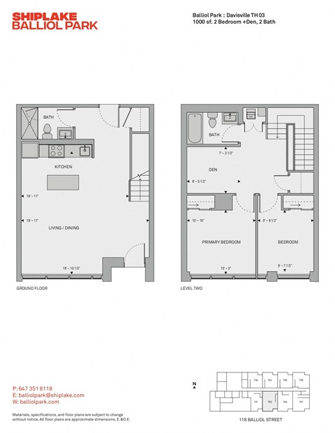 Floor plan for 2 beds, 2 baths